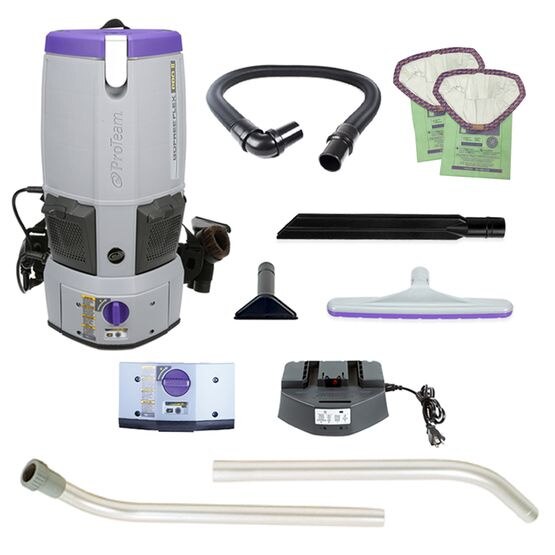 ProTeam 107650 GoFree Flex Pro II, 12Ah, 6 qt. Cordless Backpack Vacuum w/ Xover Multi-Surface Two-Piece Wand Tool Kit