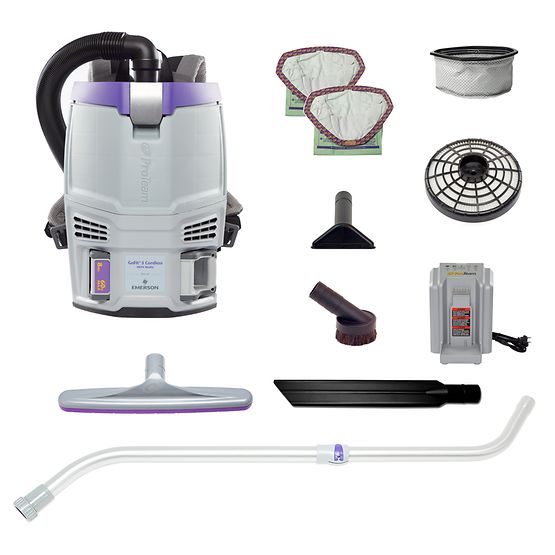ProTeam 107778 GoFit 3 Cordless 8Ah, 3 qt. Commercial Backpack Vacuum w/ Xover Multi-Surface Telescoping Wand Tool Kit