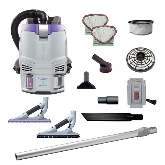 ProTeam 107779 GoFit 3 Cordless 8Ah, 3 qt. Commercial Backpack Vacuum w/ Xover Multi-Surface Two-Piece Wand Tool Kit