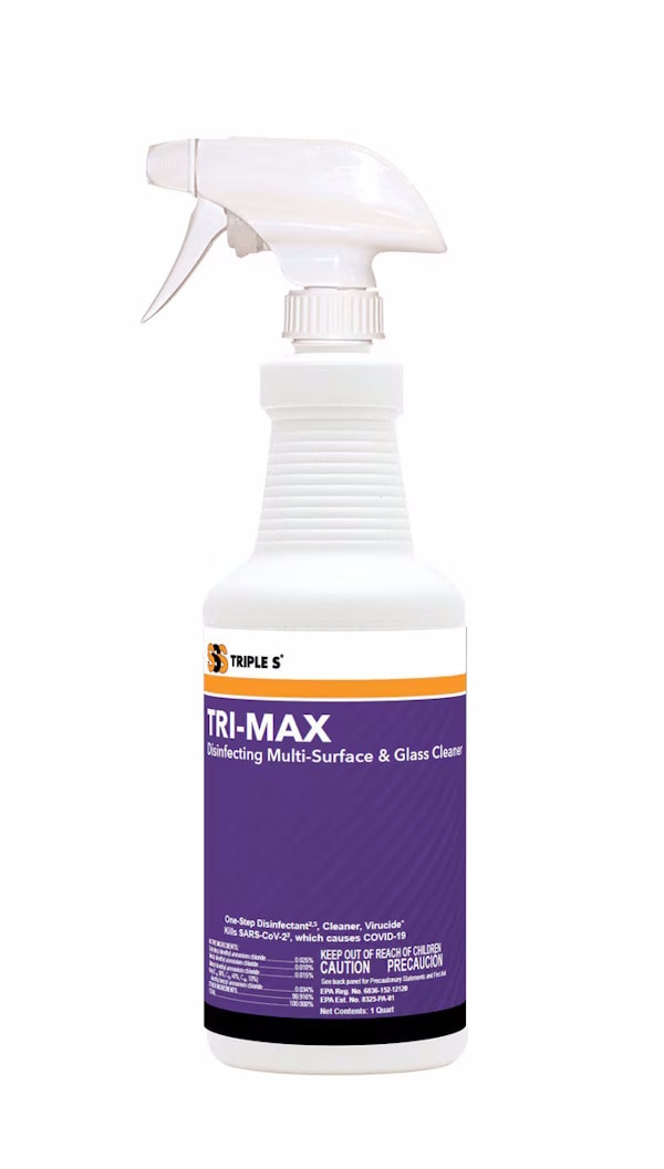 SSS Tri-Max Disinfecting Glass & Multi-Surface Cleaner, 1 Qt., 12/Case